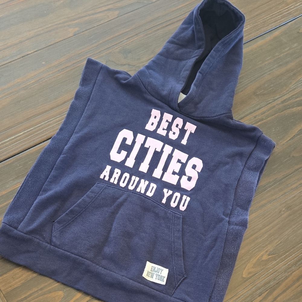 Navy Hoodie Poncho with Pink Text